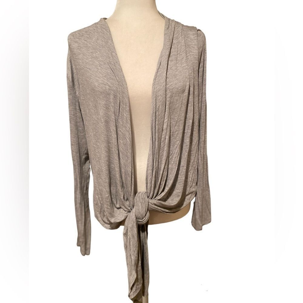 Joan Vass Grey Cardigan Tie Front Long Sleeve Size Large